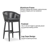 PURPLE LEAF Counter Stools Bar Stools Rattan Bar Stools Wicker Bar Chairs Woven Aluminum Barstools with Back and Cushions