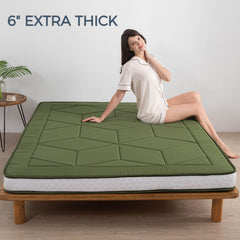 MAXYOYO 6" Extra Thick Floor Futon Mattress, Geometric Diamond, Green