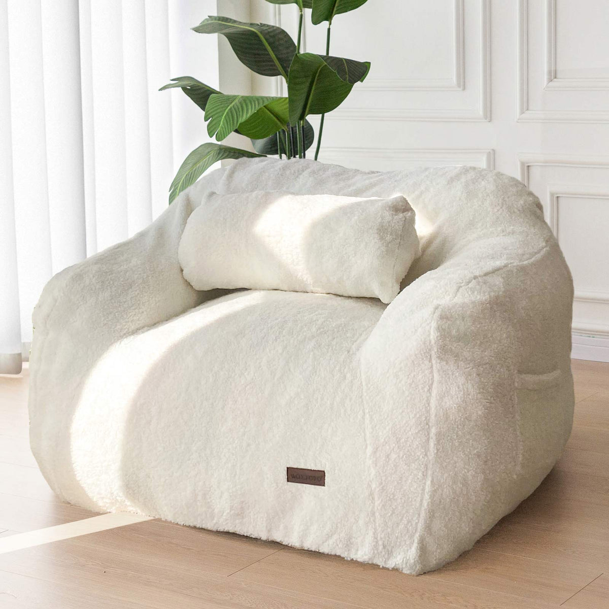 MAXYOYO Giant Bean Bag Chair with Pillow, Fuzzy Comfy Large Bean Bag Chair Couch for Reading and Gaming, Beige