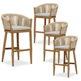 PURPLE LEAF Counter Stools Bar Stools Rattan Bar Stools Wicker Bar Chairs Woven Aluminum Barstools with Back and Cushions