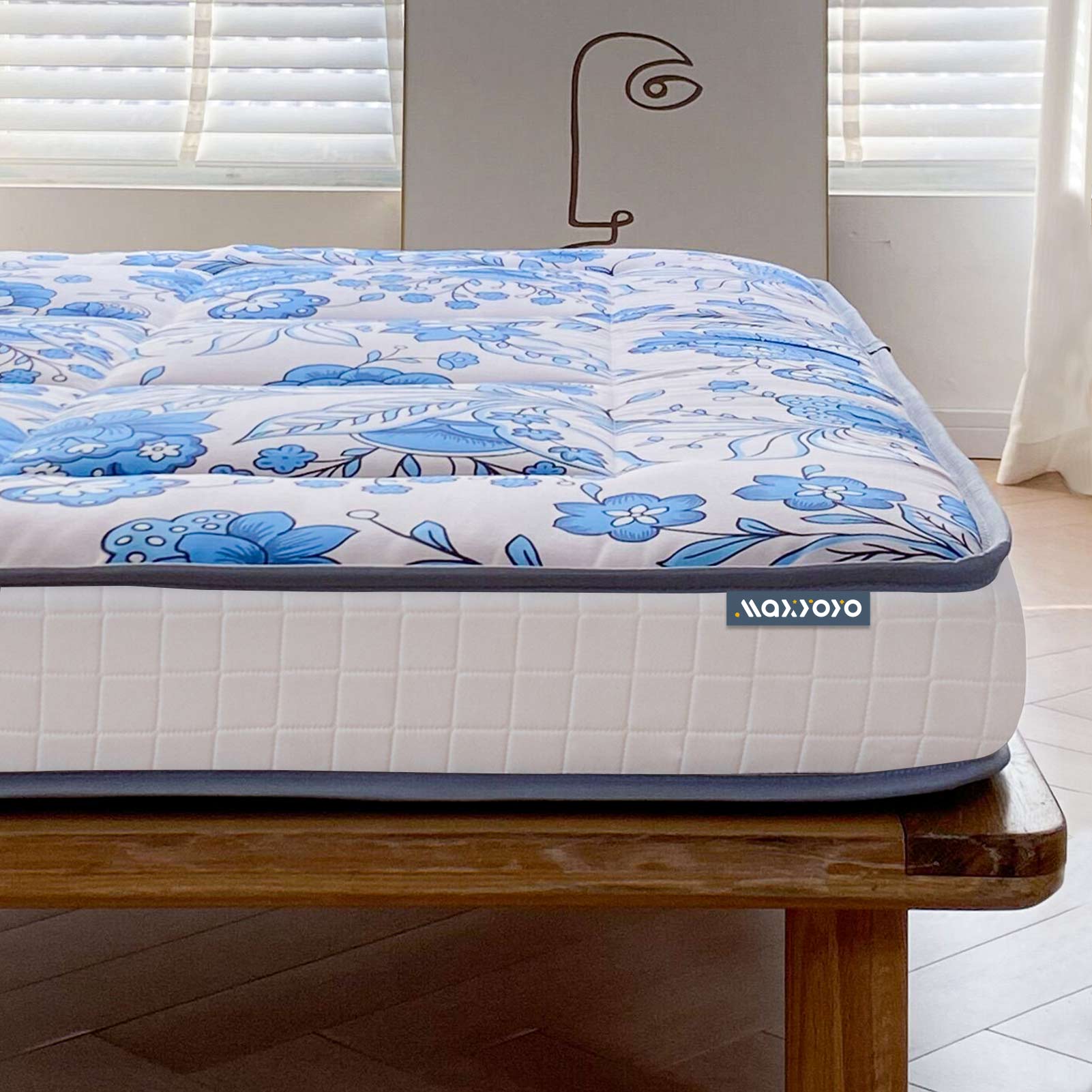 MAXYOYO Padded Japanese Floor Mattress,  Floral Printed Futon Mattress Folding Sleeping Pad