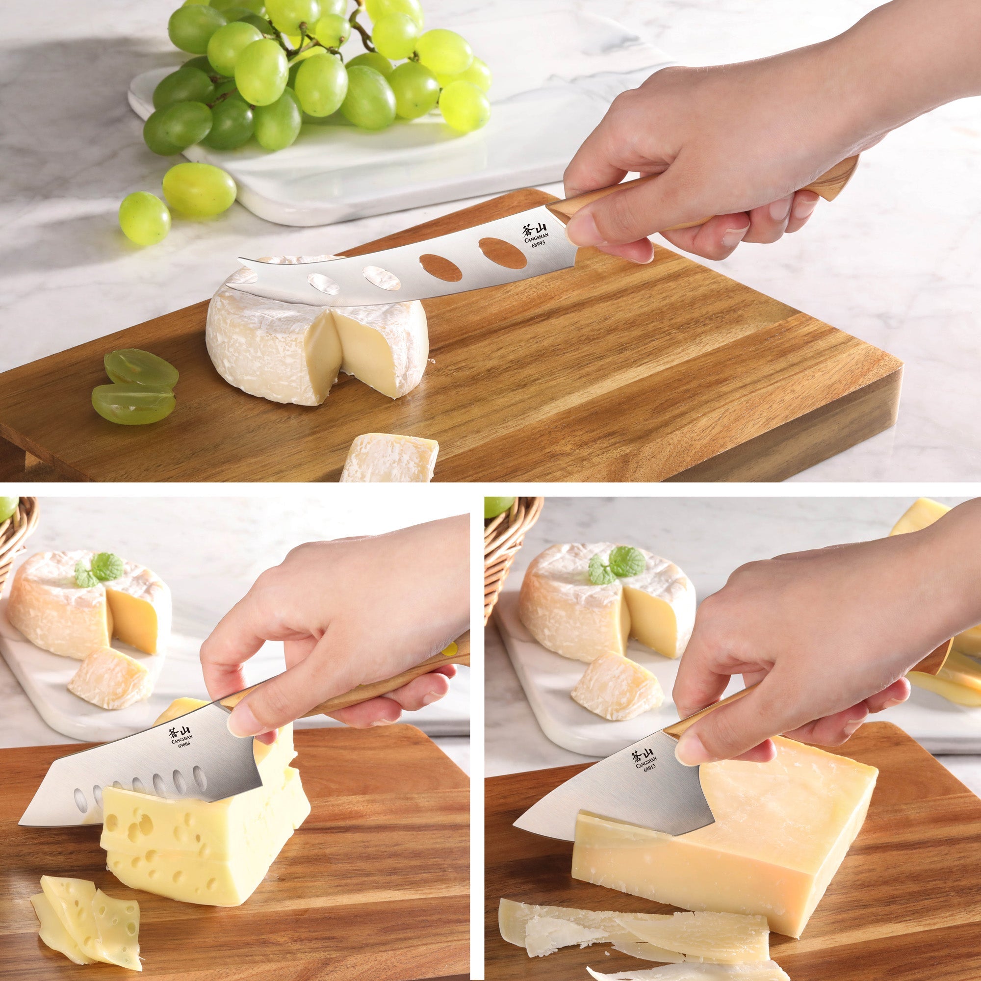 3-Piece Olive Wood Cheese Knife Set with Acacia Cheese Board, 1027327