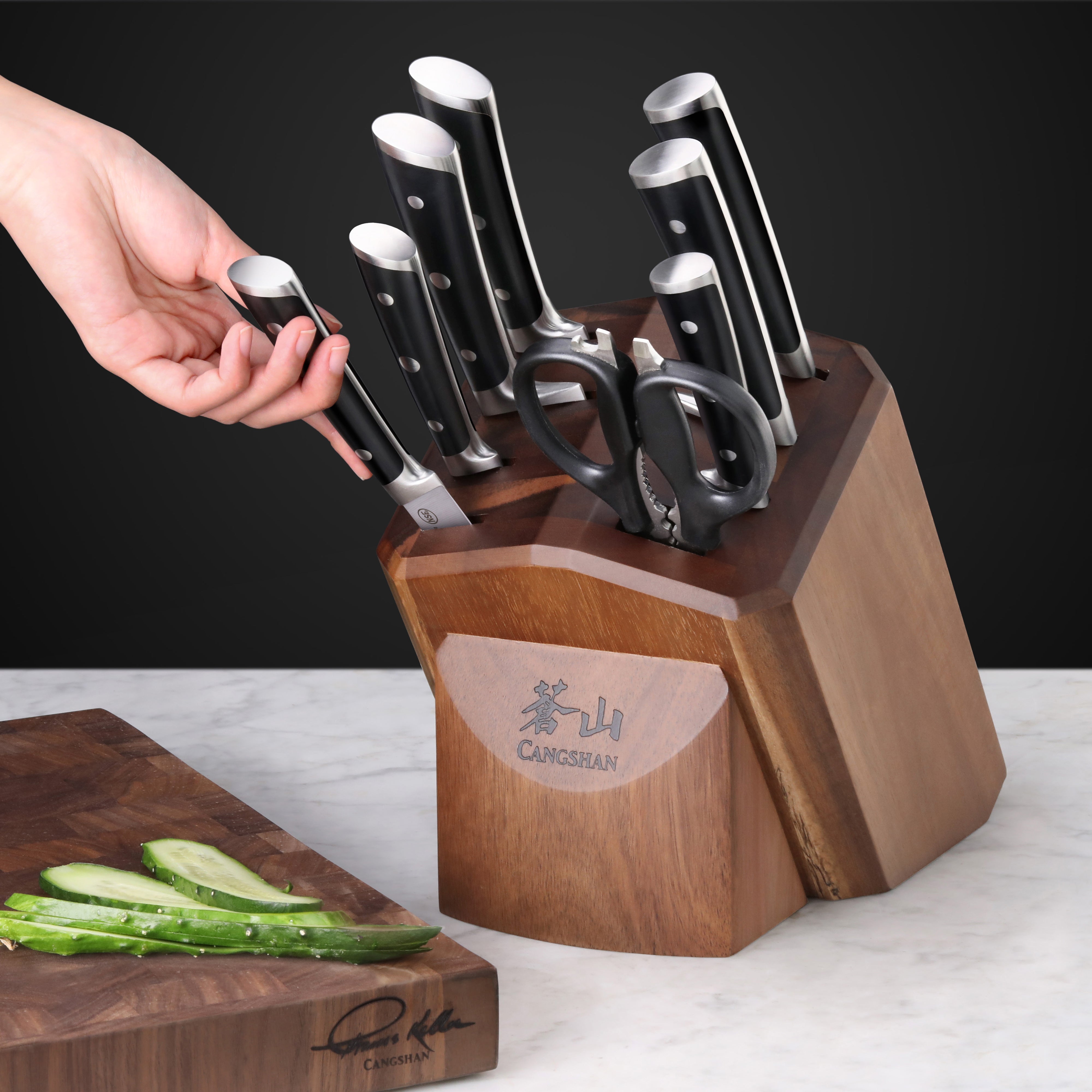 H Series 10-Piece Knife Block Set, Forged German Steel, Acacia Block, 1026160