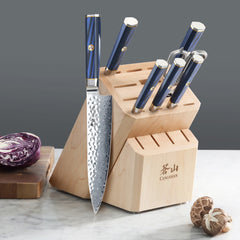 KITA Series 8-Piece Knife Block Set with Empty Slots, High Carbon X-7 Damascus Steel, 16-Slot Maple Block, 503862