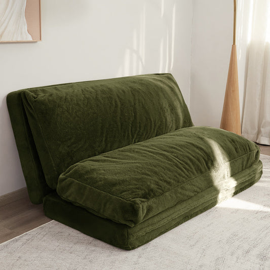 MAXYOYO Bean Bag Folding Sofa Bed, Floor Mattress Extra Thick Floor Sofa with Faux Fur Washable Cover, Green