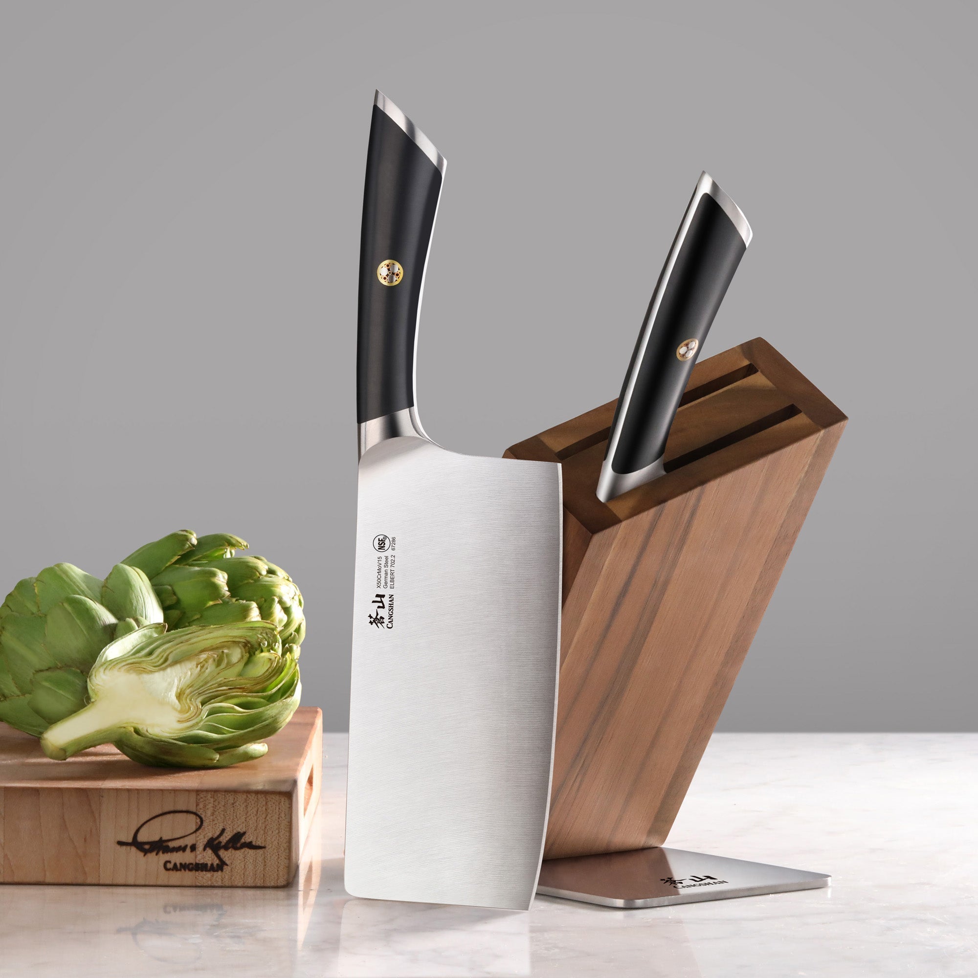 ELBERT Series Cleaver Knife Block Sets, Forged German Steel, Acacia Wood