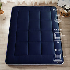 MAXYOYO Padded Japanese Floor Mattress, Portable Floor Futon Mattress, Navy