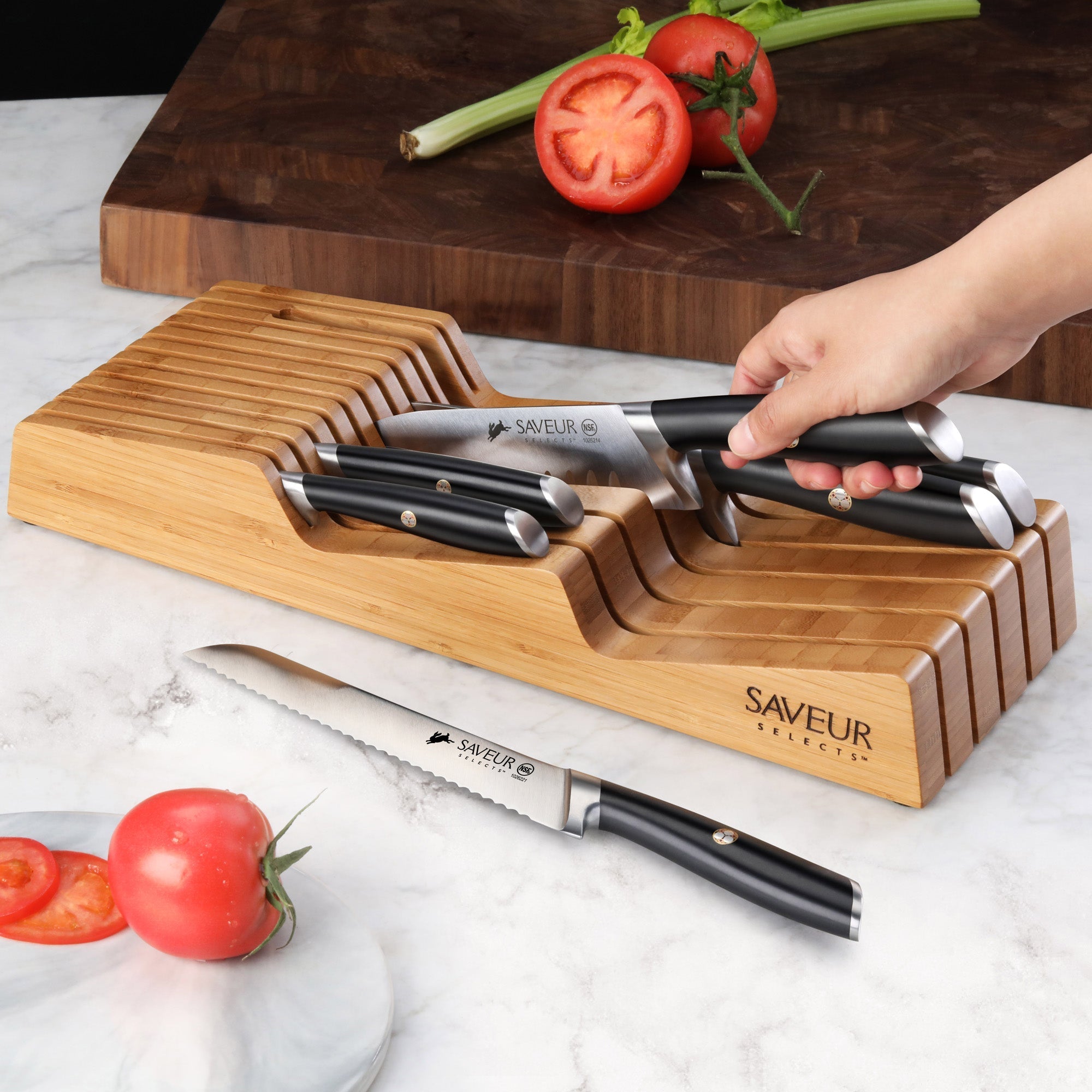 Saveur Selects 6-Piece Knife Set with Bamboo in Drawer Storage Knife Block, 1026306