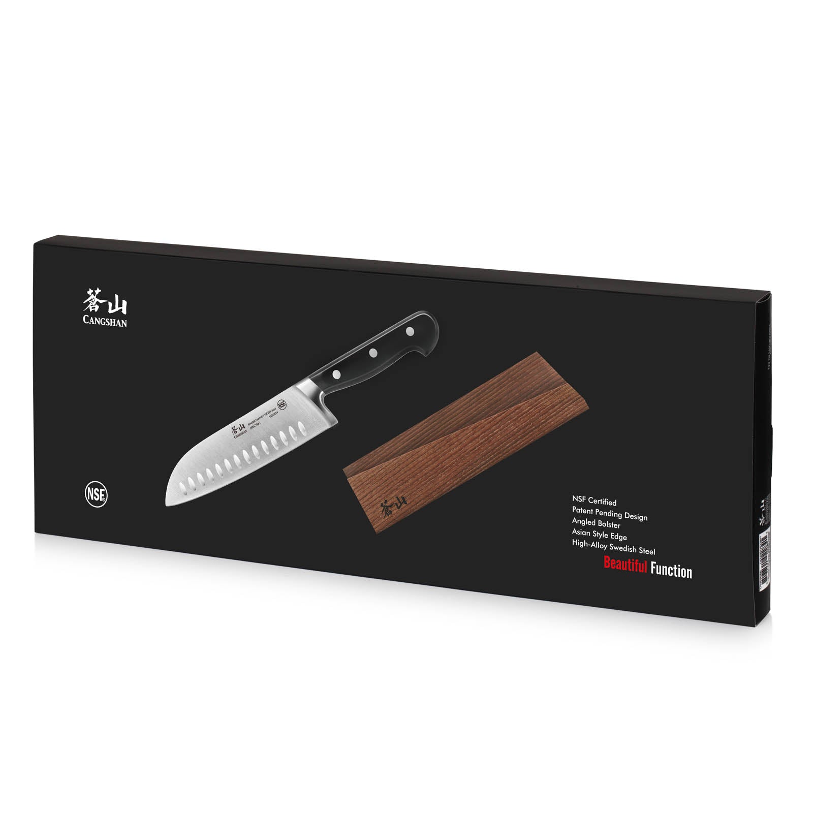 TV2 Series 7-Inch Santoku Knife with Wood Sheath, Forged Swedish 14C28N Steel, 1022841