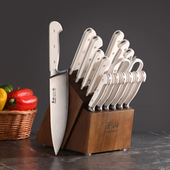 ADAMS Series 15-Piece Knife Block Set, Forged German Steel, Acacia Block