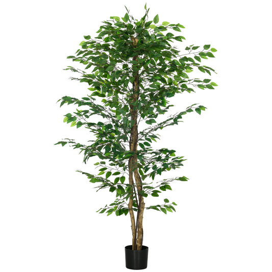 HOMCOM 6ft Faux Ficus Tree Indoor Outdoor Lifelike Artificial Plant with Pot Decorative for Home Office