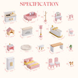 ROBUD Wooden Dollhouse Furniture Set - Pink