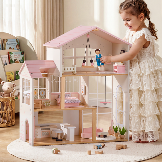 ROBUD Wooden Dolls House - 37 PCS Toy Furniture