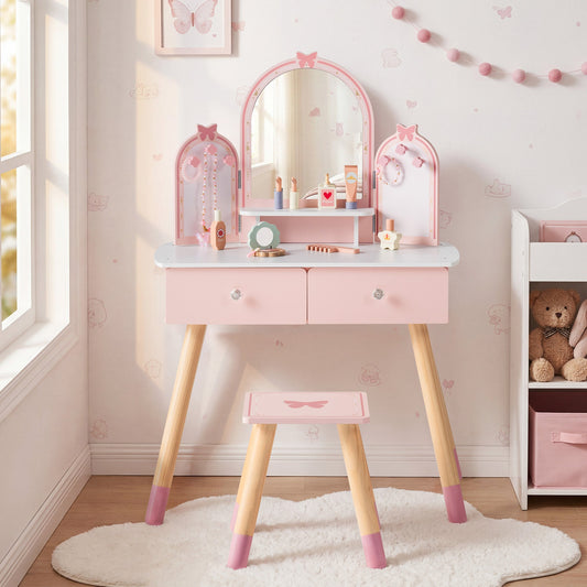 ROBUD Kids Vanity Table and Chair Set - Pink