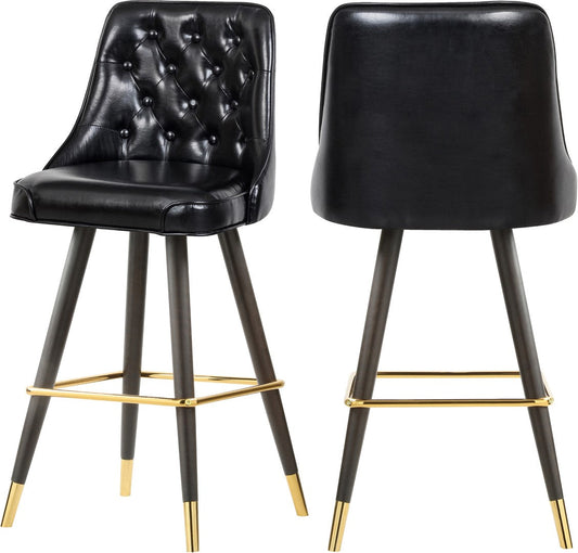 Portnoy Elegant Faux Leather Counter/Bar Stool Set with Button Tufting and Gold Accents, 2-Pack