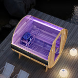 4-6-Person Outdoor Barrel Wet Sauna in White Cedar with ETL-Certified 6.2kW Sauna Rock Heater, and Bitumen Shingle Roof