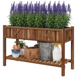 Outsunny Raised Garden Bed, 47 x 22 x 31.5in Elevated Wood Planter Box with Storage Shelf, Drainage Holes and Liner, Carbonized