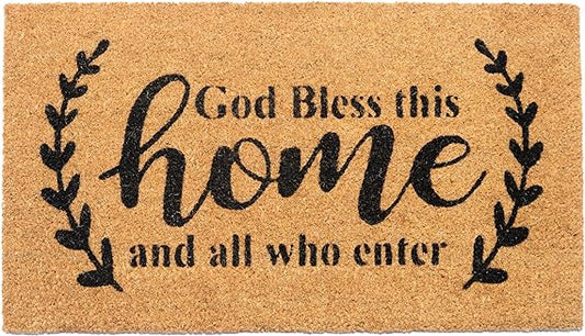 God Bless This Home Coir Doormat - 17x30" Beige/Black