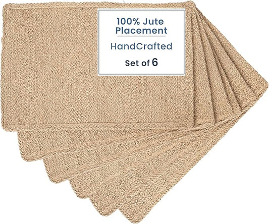 Eco Living Jute Table Placemat, Plain Jute, Set of 6, 18x12"