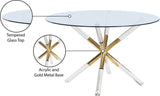 Mercury Acrylic Gold Pedestal Dining Table with Clear Tempered Glass Top for Modern Living Spaces