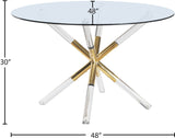 Mercury Acrylic Gold Pedestal Dining Table with Clear Tempered Glass Top for Modern Living Spaces
