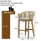 PURPLE LEAF Counter Stools Bar Stools Rattan Bar Stools Wicker Bar Chairs Woven Aluminum Barstools with Back and Cushions