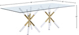 Mercury Acrylic Gold Pedestal Dining Table with Clear Tempered Glass Top for Modern Living Spaces