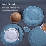 Blue Braided Cotton Placemats Set of 6 with Fringes