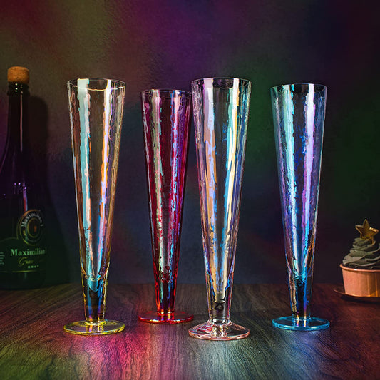 Champagne Flutes, Iridescent Crystal Glass - Set of 4 - 10