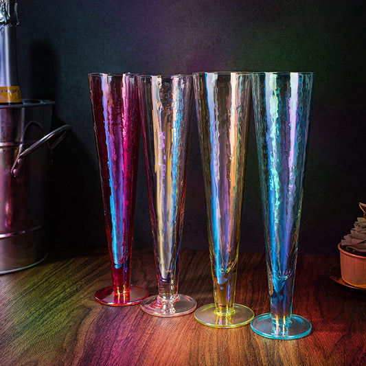 Champagne Flutes, Iridescent Crystal Glass - Set of 4 - 10