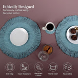 Blue Braided Cotton Placemats Set of 4 with Fringes