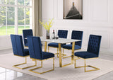 Cameron Gold Stainless Steel Dining Table with Marble Veneer Top - Contemporary Design Elegance