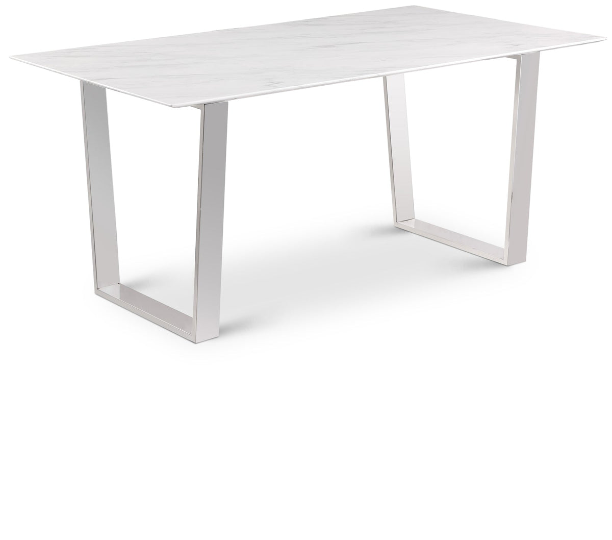 Carlton Modern White Dining Table with Chrome Stainless Steel Base – Elegant Stone Top for 6