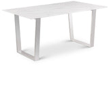 Carlton Modern White Dining Table with Chrome Stainless Steel Base – Elegant Stone Top for 6