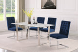 Carlton Modern White Dining Table with Chrome Stainless Steel Base – Elegant Stone Top for 6