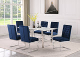 Carlton Modern White Dining Table with Chrome Stainless Steel Base – Elegant Stone Top for 6