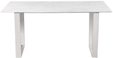Carlton Modern White Dining Table with Chrome Stainless Steel Base – Elegant Stone Top for 6