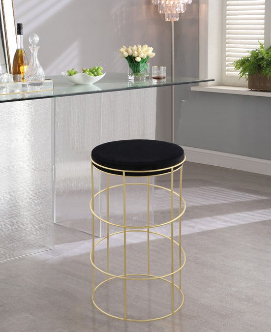 Rebar Velvet Counter Stool - Chic Black Velvet with Gold Finish for Modern Kitchen & Bar Decor