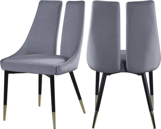 Sleek Contemporary Dining Chair Set - Stylish Velvet Upholstery with Matte Black Legs and Gold Tips