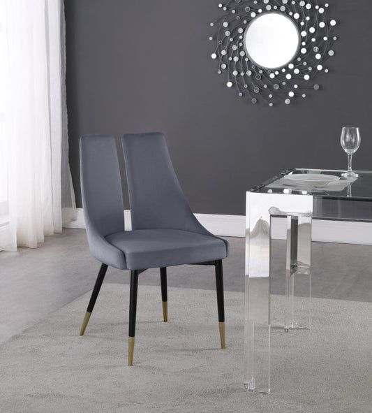 Sleek Contemporary Dining Chair Set - Stylish Velvet Upholstery with Matte Black Legs and Gold Tips