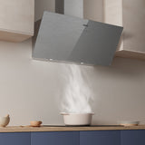 CIARRA 90cm Brushed Silver Glass Angled Cooker Hood A+++ Wifi & Touch Control CBCS9736H-S
