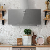 CIARRA 90cm Brushed Silver Glass Angled Cooker Hood A+++ Wifi & Touch Control CBCS9736H-S