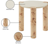 Thor End Table - Contemporary Burl Design with White Resin Top for Modern Living Room Elegance