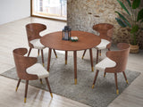 Sherwood Round Dining Table - Mid-Century Modern Design with Walnut Finish & Gold-Tipped Legs