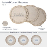 Ivory Braided Cotton Placemat Set of 6 with Fringes
