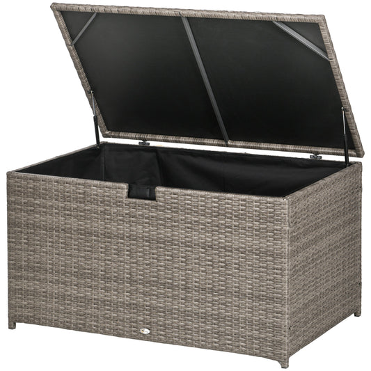 Outsunny Spacious Rattan Deck Box: 113 Gallon Outdoor Storage Solution for Poolside Clutter, Gray