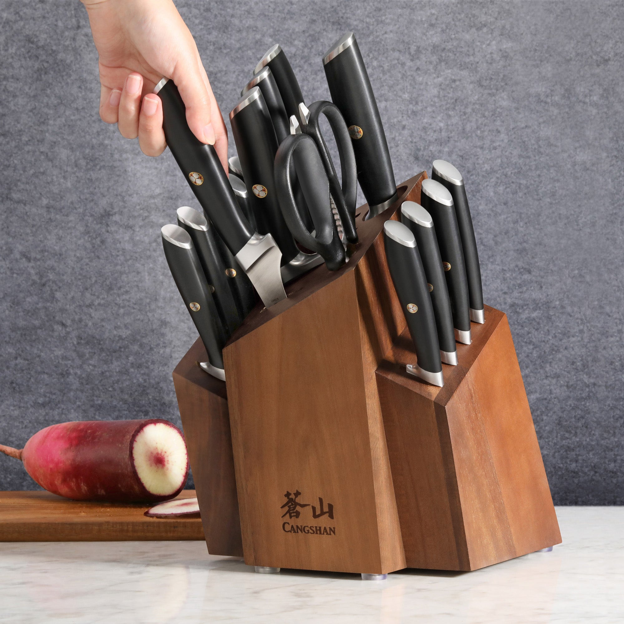 L Series 17-Piece SHAN Knife Block Set, Forged German Steel, Black, 1026788