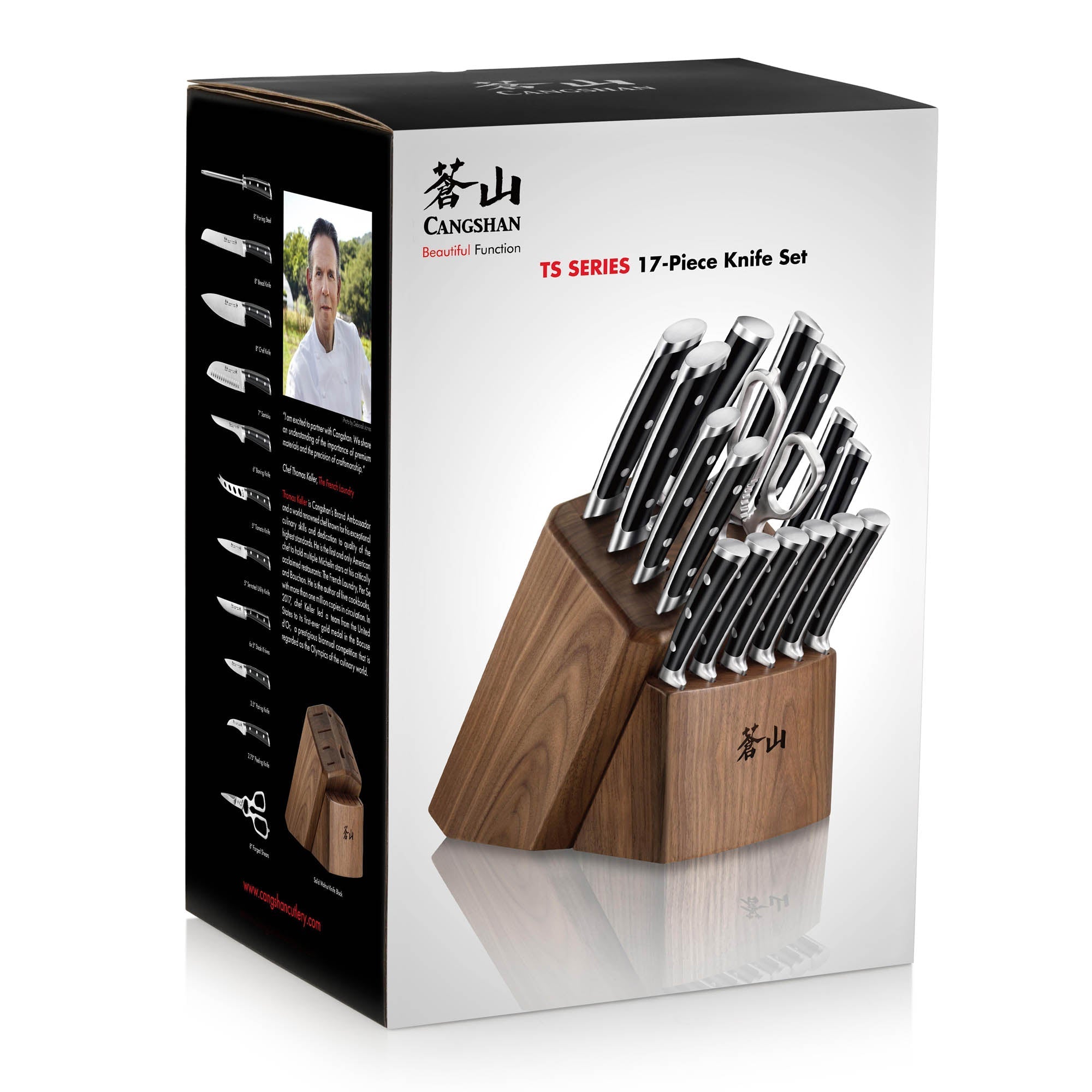 TS Series 17-Piece Knife Block Set, Forged Swedish 14C28N Steel, Walnut Block, 1020885