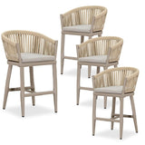 PURPLE LEAF Counter Stools Bar Stools Rattan Bar Stools Wicker Bar Chairs Woven Aluminum Barstools with Back and Cushions
