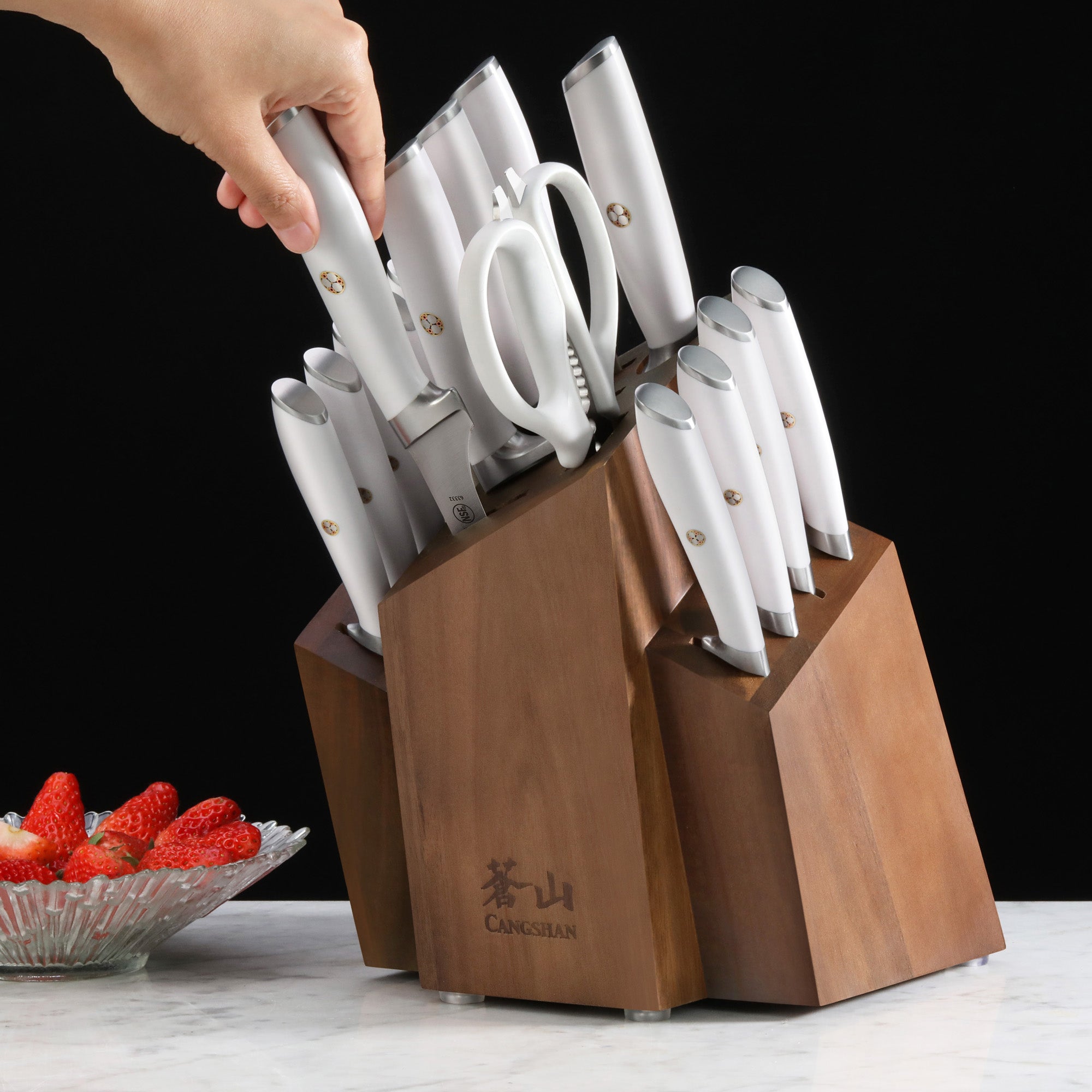 L1 Series 17-Piece SHAN Knife Block Set, White, Forged German Steel, 1026856